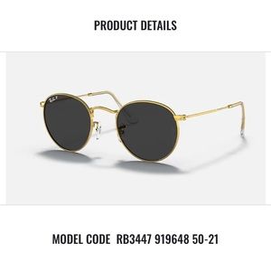 RayBan Round polished gold Metal / Black Lenses RB3447 unisex sunglasses